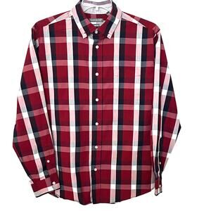 SAVANE STRETCH LONG SLEEVE BUTTON-UP SHIRT, MENS, L, RED BLUE WHITE PINK PLAID